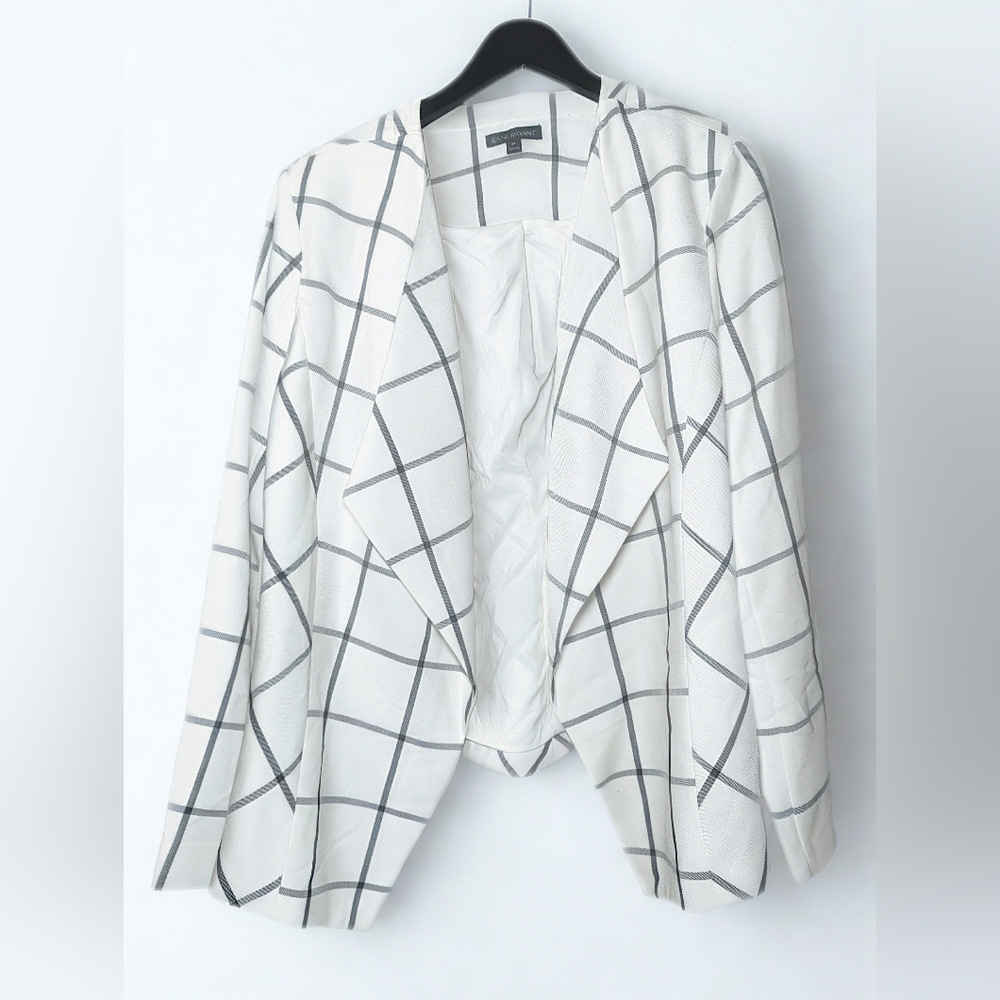 Lane Bryant White Gray Windowpane Open Front Blazer 24
